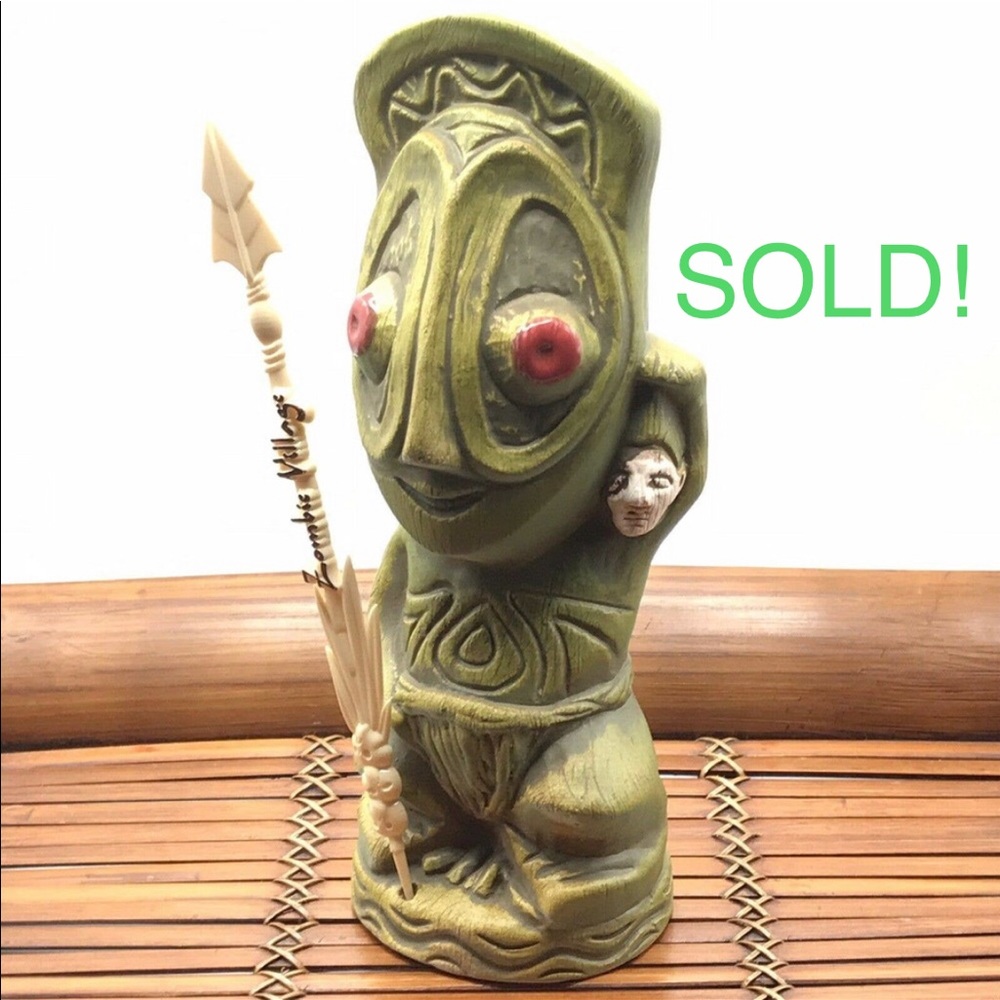 Zombie Village Tiki Diablo Headhunter Mug Limited Ed Swizzle & Coaster